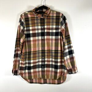 Madewell Womens Medium‎ Multicolor Plaid Flannel Pockets Button Front Top